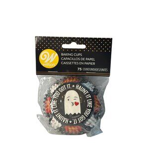 NEW Wilton Halloween Baking Cups 75 Count Ghost Black & White "Haunt it Like"